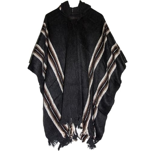 Gamboa - Alpaka Kapuzenponcho - Poncho für Herren - Handgemacht Poncho, Dunkelgrauer, Einheitsgröße von Gamboa