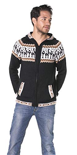 Schwarzen Alpaka-Pullover mit Reißverschluss und Kapuze - Andean S Schwarz von Gamboa