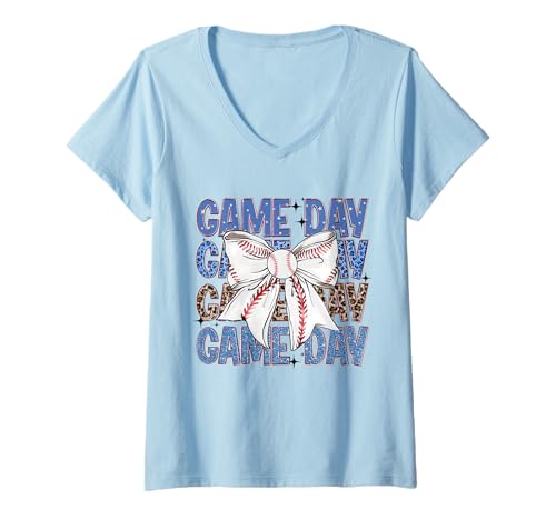Damen Game Day Baseball Bow Coquette Baseball Lovers T-Shirt mit V-Ausschnitt Damen Game Day Baseball Bow Coquette Baseball Lovers T-Shirt mit V-Ausschnitt von Game Day Baseball Bow Coquette Baseball Saying