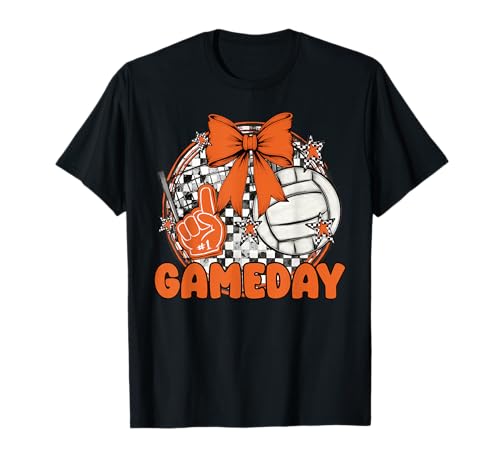 Volleyball Game Day Retro Mädchen Volleyball Mom Cheer Orange T-Shirt Volleyball Game Day Retro Mädchen Volleyball Mom Cheer Orange T-Shirt von Game Day Football Touchdown Season Coquette Bow