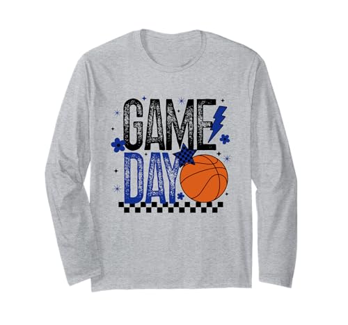 Basketball Game Day Retro Mädchen Basketball Mama Blau & Schwarz Langarmshirt von Game Day T-Shirt Co.