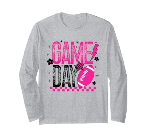 Game Day Football Season Retro Girly Pink Touchdown Oktober Langarmshirt von Game Day T-Shirt Co.