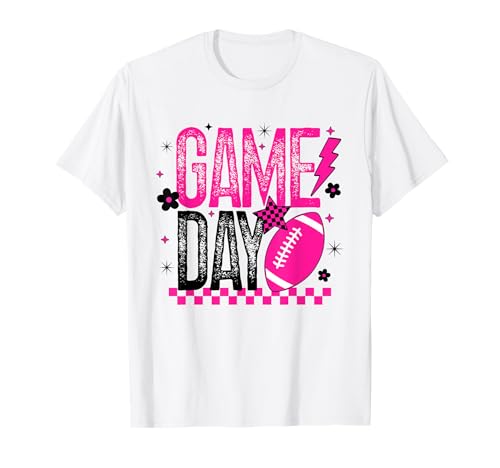 Game Day Football Season Retro Girly Pink Touchdown Oktober T-Shirt von Game Day T-Shirt Co.