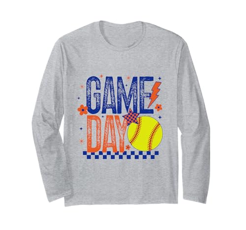 Softball Game Day Mädchen Softball Player Orange & Blau Damen Langarmshirt von Game Day T-Shirt Co.