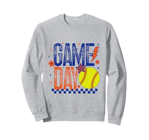 Softball Game Day Mädchen Softball Player Orange & Blau Damen Sweatshirt von Game Day T-Shirt Co.