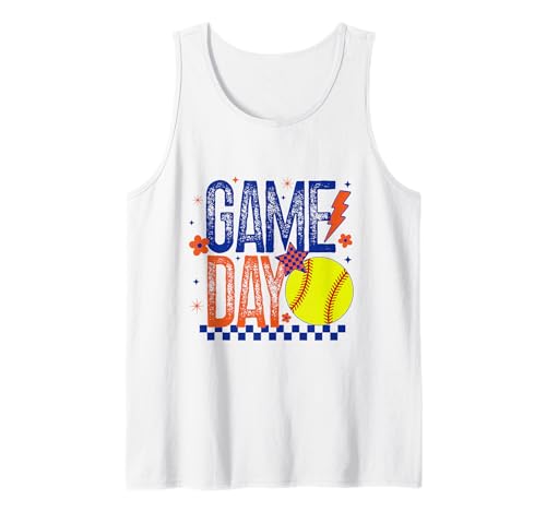 Softball Game Day Mädchen Softball Player Orange & Blau Damen Tank Top von Game Day T-Shirt Co.
