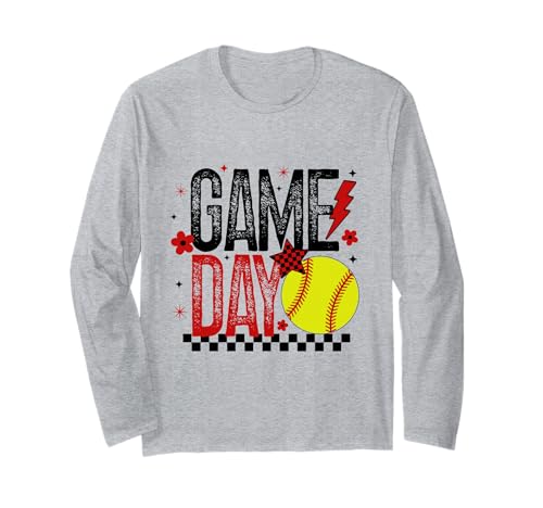 Softball Game Day Mädchen Softball Player Rot & Schwarz Damen Langarmshirt von Game Day T-Shirt Co.