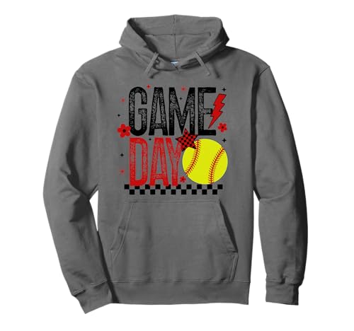 Softball Game Day Mädchen Softball Player Rot & Schwarz Damen Pullover Hoodie von Game Day T-Shirt Co.