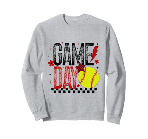 Softball Game Day Mädchen Softball Player Rot & Schwarz Damen Sweatshirt von Game Day T-Shirt Co.