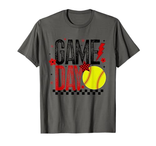 Softball Game Day Mädchen Softball Player Rot & Schwarz Damen T-Shirt von Game Day T-Shirt Co.