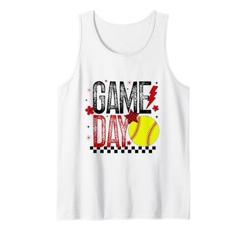 Softball Game Day Mädchen Softball Player Rot & Schwarz Damen Tank Top von Game Day T-Shirt Co.