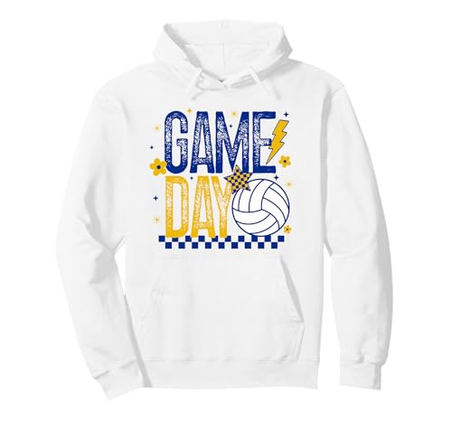 Volleyball Game Day Retro Mädchen Volleyball Mama Blau & Gold Pullover Hoodie von Game Day T-Shirt Co.