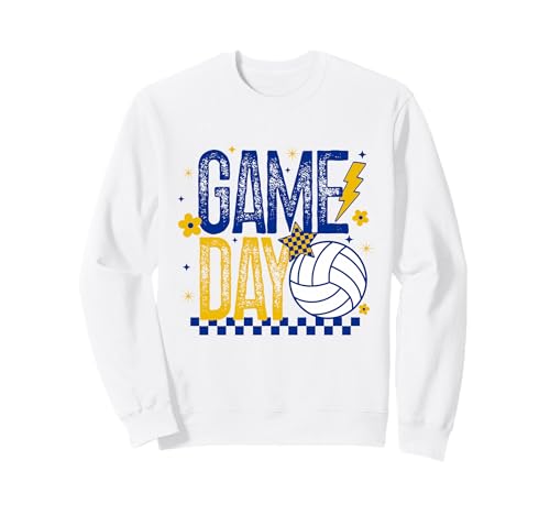 Volleyball Game Day Retro Mädchen Volleyball Mama Blau & Gold Sweatshirt von Game Day T-Shirt Co.