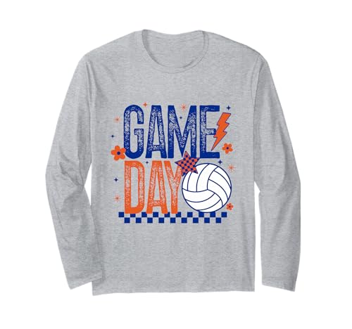 Volleyball Game Day Retro Mädchen Volleyball Mama Blau & Orange Langarmshirt von Game Day T-Shirt Co.