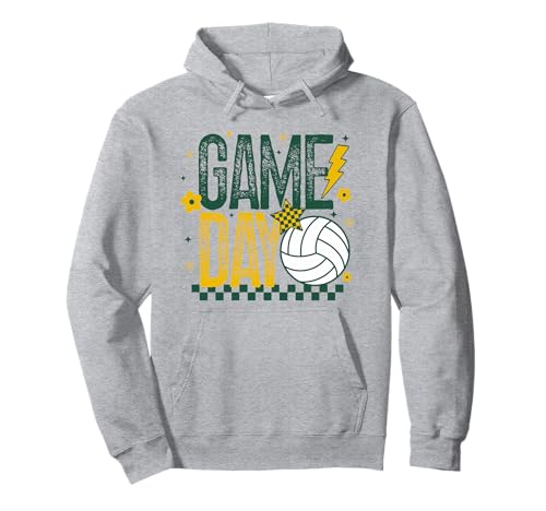 Volleyball Game Day Retro Mädchen Volleyball Mama Grün & Gold Pullover Hoodie von Game Day T-Shirt Co.