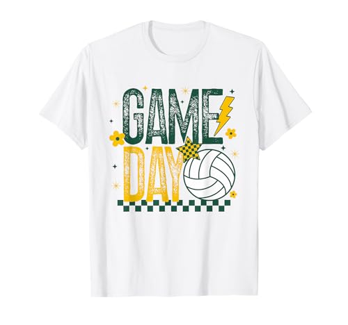 Volleyball Game Day Retro Mädchen Volleyball Mama Grün & Gold T-Shirt von Game Day T-Shirt Co.