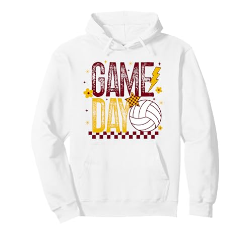 Volleyball Game Day Retro Mädchen Volleyball Mama Kastanienbraun & Gold Pullover Hoodie von Game Day T-Shirt Co.