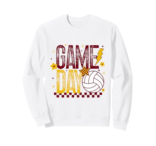 Volleyball Game Day Retro Mädchen Volleyball Mama Kastanienbraun & Gold Sweatshirt von Game Day T-Shirt Co.