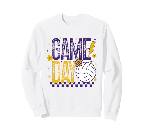 Volleyball Game Day Retro Mädchen Volleyball Mama Lila & Gold Sweatshirt von Game Day T-Shirt Co.