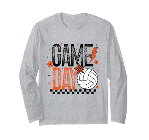 Volleyball Game Day Retro Mädchen Volleyball Mama Orange Schwarz Langarmshirt von Game Day T-Shirt Co.