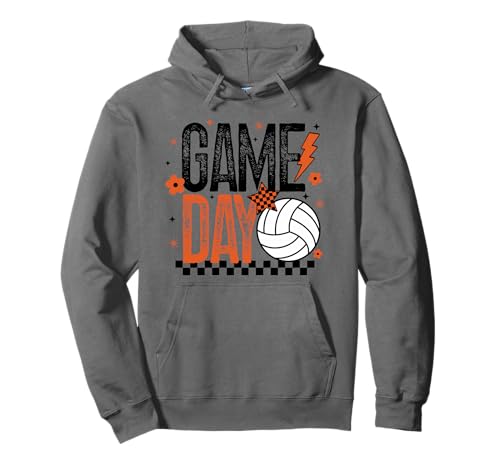 Volleyball Game Day Retro Mädchen Volleyball Mama Orange Schwarz Pullover Hoodie von Game Day T-Shirt Co.