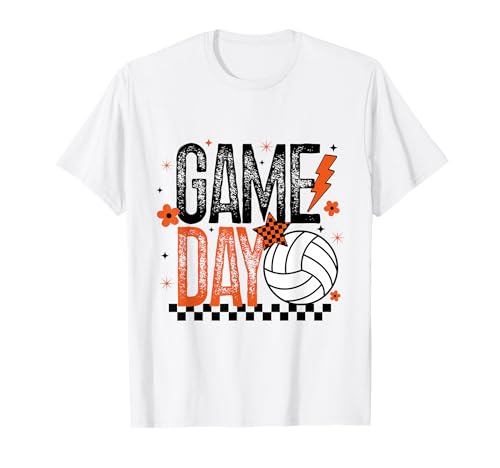 Volleyball Game Day Retro Mädchen Volleyball Mama Orange Schwarz T-Shirt von Game Day T-Shirt Co.