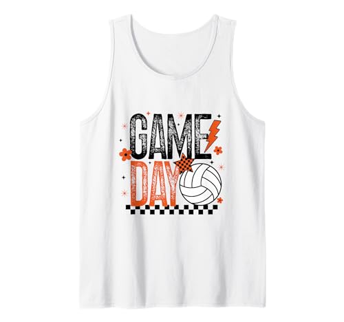 Volleyball Game Day Retro Mädchen Volleyball Mama Orange Schwarz Tank Top von Game Day T-Shirt Co.