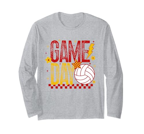 Volleyball Game Day Retro Mädchen Volleyball Mama Rot & Gold Langarmshirt von Game Day T-Shirt Co.