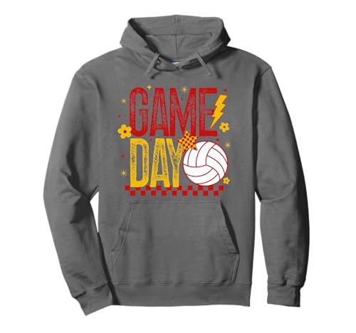 Volleyball Game Day Retro Mädchen Volleyball Mama Rot & Gold Pullover Hoodie von Game Day T-Shirt Co.