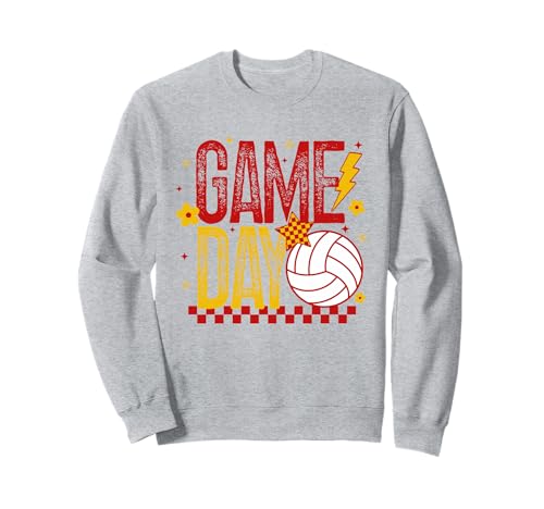 Volleyball Game Day Retro Mädchen Volleyball Mama Rot & Gold Sweatshirt von Game Day T-Shirt Co.