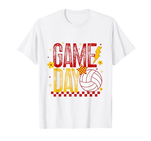 Volleyball Game Day Retro Mädchen Volleyball Mama Rot & Gold T-Shirt von Game Day T-Shirt Co.