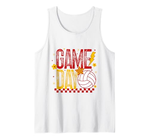 Volleyball Game Day Retro Mädchen Volleyball Mama Rot & Gold Tank Top von Game Day T-Shirt Co.