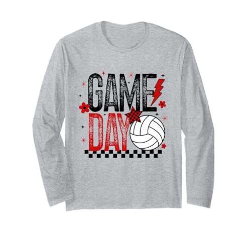 Volleyball Game Day Retro Mädchen Volleyball Mama Rot & Schwarz Langarmshirt von Game Day T-Shirt Co.
