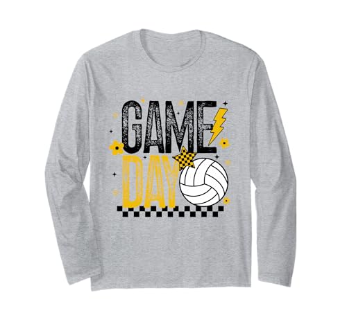 Volleyball Game Day Retro Mädchen Volleyball Mama Schwarz & Gold Langarmshirt von Game Day T-Shirt Co.