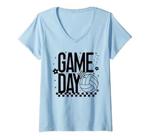 Damen Volleyball Game Day Retro Checker Mädchen Volleyball Team Mama T-Shirt mit V-Ausschnitt Damen Volleyball Game Day Retro Checker Mädchen Volleyball Team Mama T-Shirt mit V-Ausschnitt von Game Day Volleyball T-Shirt Co.