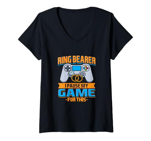Damen Lustiger Ringträger für Kinder, Hochzeit, Gamer, Humor, Hochzeitszeremonie T-Shirt mit V-Ausschnitt von Game Fan Funny Gaming Lover Wedding Day Humor