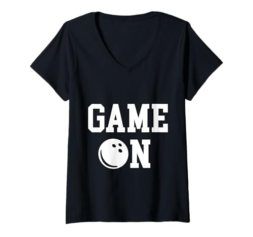 Damen Game On Bowlingball – Strike, Ersatz, 10-poliger Kingpin Bowler T-Shirt mit V-Ausschnitt Damen Game On Bowlingball – Strike, Ersatz, 10-poliger Kingpin Bowler T-Shirt mit V-Ausschnitt von Game On Sports Designs