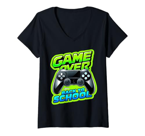 Damen Game Over Back To School Gamer Gaming für Jungen am ersten Tag Lustig T-Shirt mit V-Ausschnitt von Game Over Back To School Boys Gamer Gaming Merch