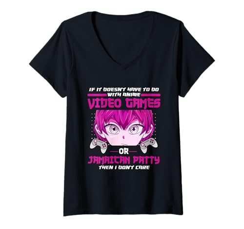 Damen Anime Videospiele oder Jamaican Patty Gamer Beef Patties Gaming T-Shirt mit V-Ausschnitt Damen Anime Videospiele oder Jamaican Patty Gamer Beef Patties Gaming T-Shirt mit V-Ausschnitt von Game Player Meat Pie Funny Manga Empanada