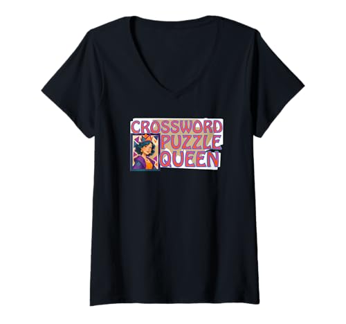 Damen Kreuzworträtsel -Puzzle Königin der Spiele Bingo Würfel T-Shirt mit V-Ausschnitt Damen Kreuzworträtsel -Puzzle Königin der Spiele Bingo Würfel T-Shirt mit V-Ausschnitt von Game Queen 1960