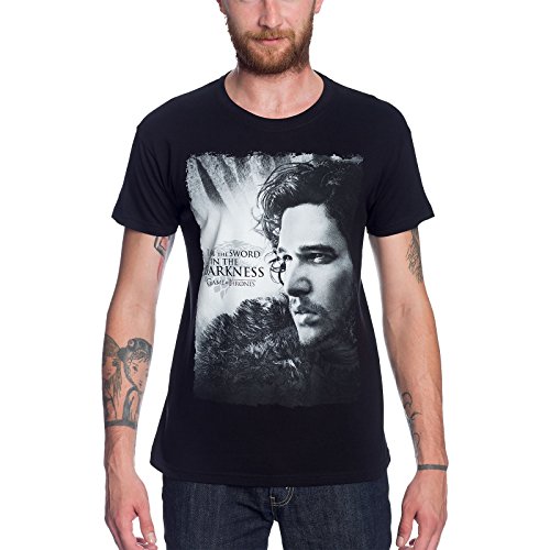 Elbenwald Game of Thrones T-Shirt Jon Snow Portrait Frontprint Sword in The Darkness für Herren schwarz - S von Elbenwald