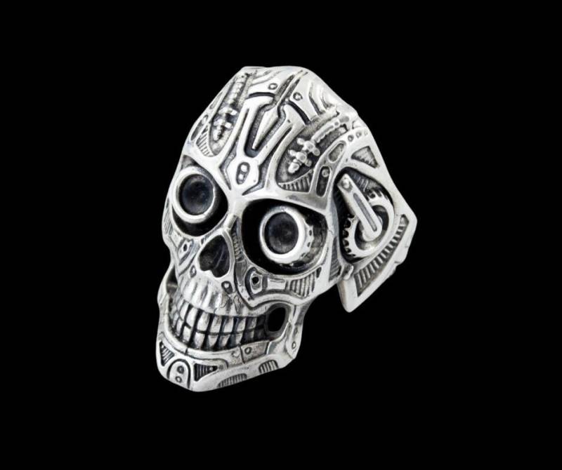 Cyberpunk Lächelnder Totenkopf Ring Sterling Silber Jolly Roger von GameFanCraft