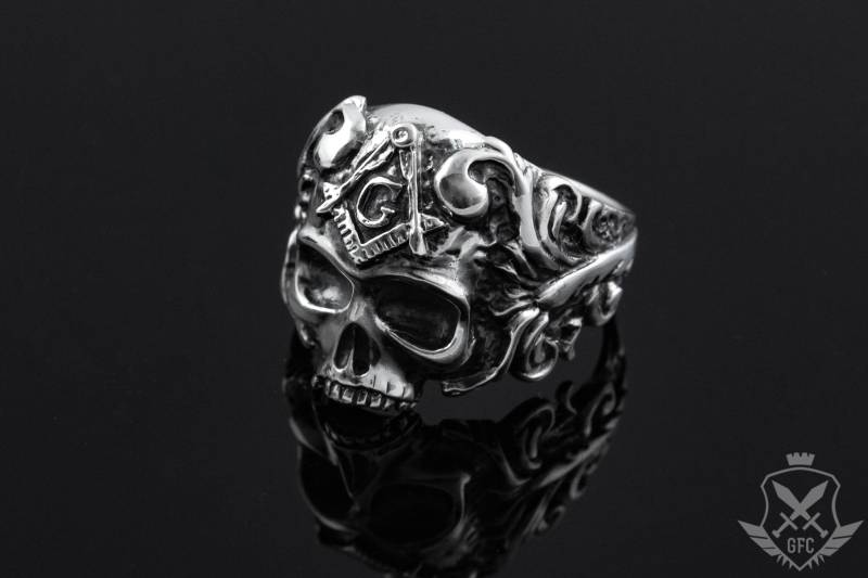 Masonic Skull Ring Sterling Silber Statement Schmuck von GameFanCraft