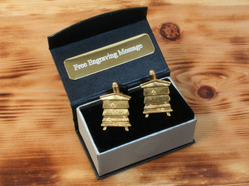 Bee Hive Vergoldet Manschettenknöpfe Uk Handgemachte Imker Vatertagsgeschenk Option Box Graviert von GamekeepersGifts