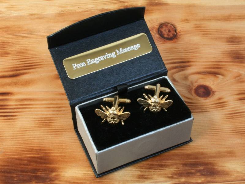 Bee Vergoldete Manschettenknöpfe Uk Handgemachte Imker Wildlife Vatertagsgeschenk Box Option Graviert von GamekeepersGifts