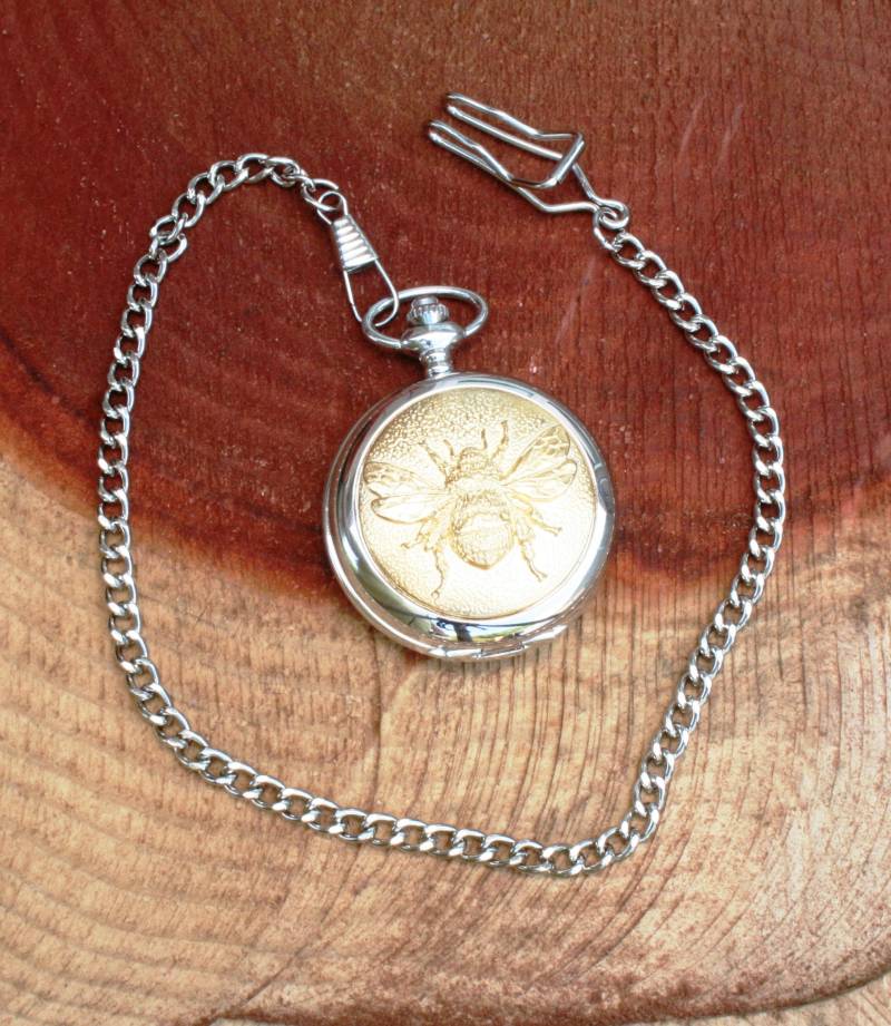 Biene Honig Hummel Design Taschenuhr Vergoldet Vatertag Geschenk Boxed Personalisiert Kostenlose Gravur Pw von GamekeepersGifts