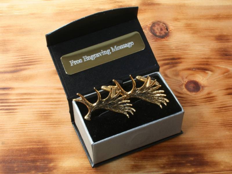 Elch-Geweih Vergoldet Manschettenknöpfe Uk Handmade Jagd Kanada Vatertag Geschenk Custom Box von GamekeepersGifts
