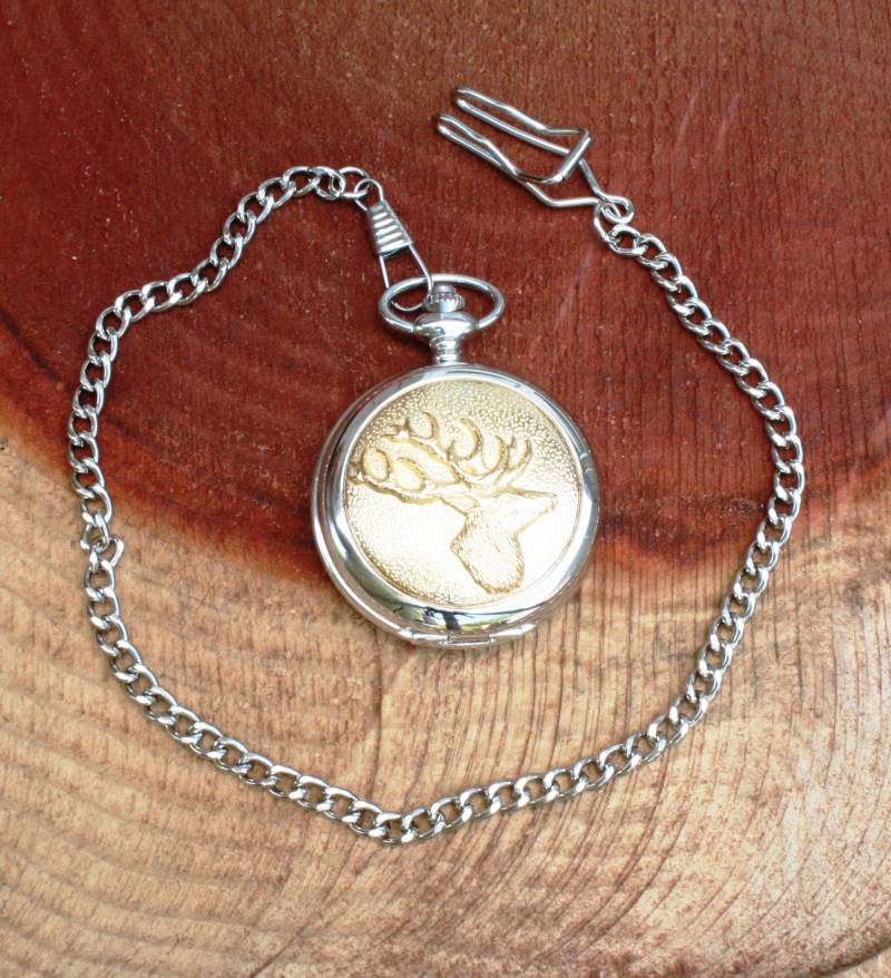 Hirschkopf Design Taschenuhr Vergoldet Der Vatertag Geschenk Boxed Personalisiert Kostenlose Gravur Pw von GamekeepersGifts