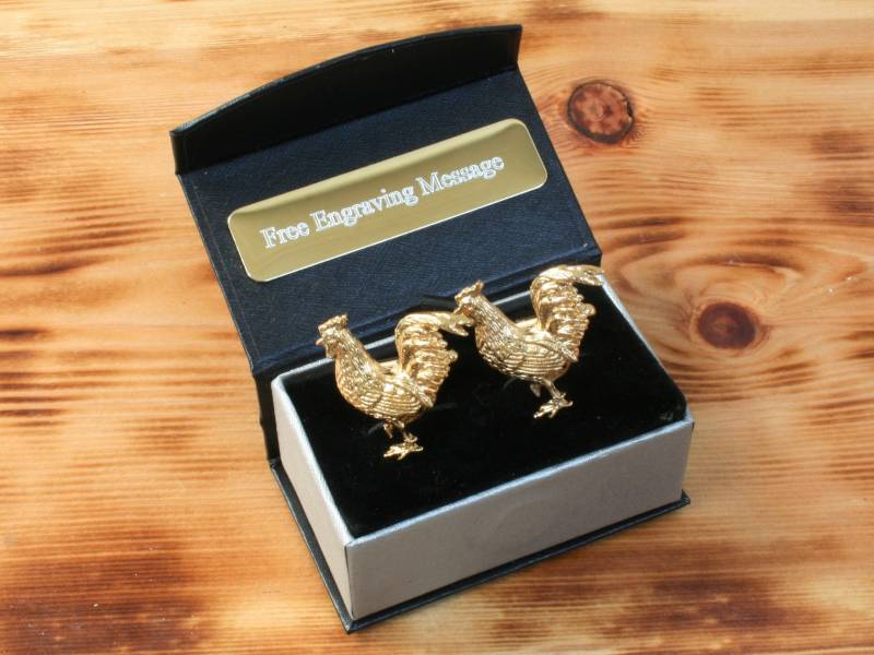Huhn Vergoldet Manschettenknöpfe Uk Handmade Farming Cockerel Hennen Vatertagsgeschenk Custom Box von GamekeepersGifts