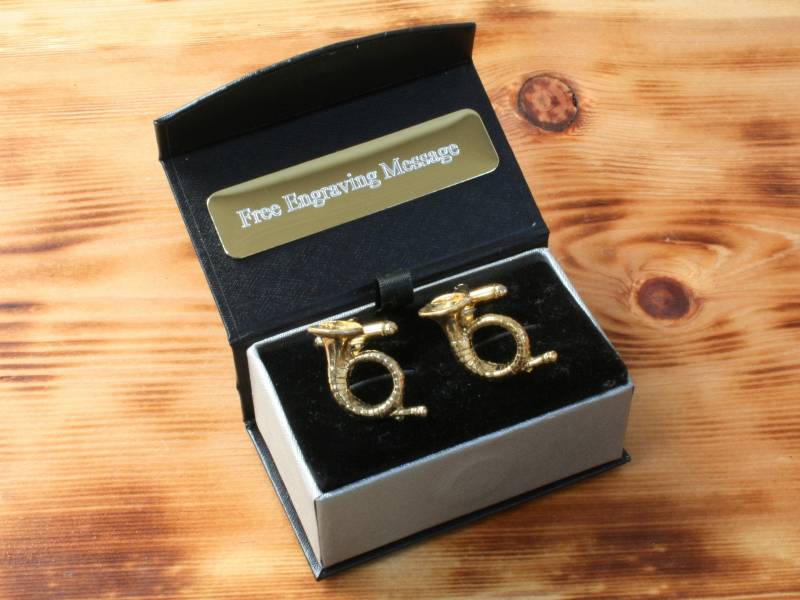 Jagdhorn Vergoldete Manschettenknöpfe Uk Handmade Jagd Vatertagsgeschenk Anpassbare Box von GamekeepersGifts